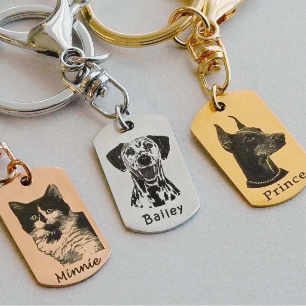 Pet Engraved Keychains in Silver, Gold, and Rose Gold